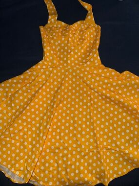 Yellow Polka Dot Halter Midi Dress